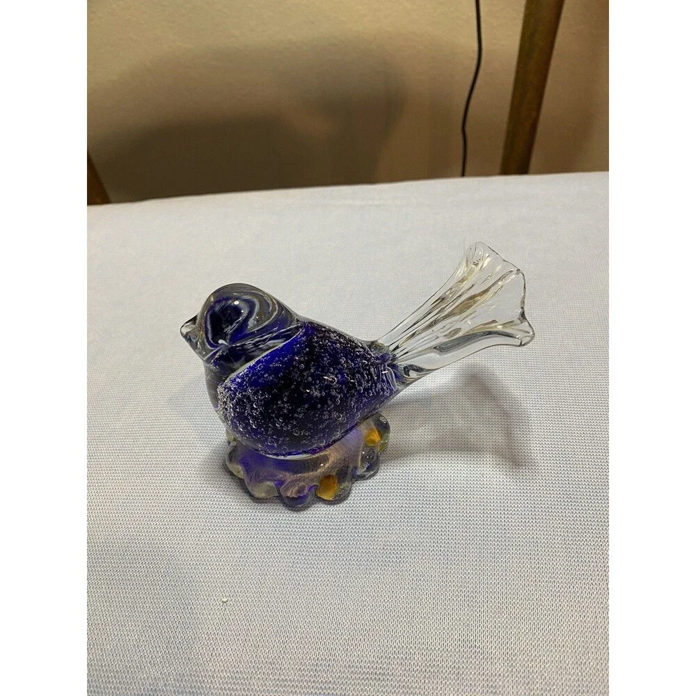 Art Glass Blown Glass Blue & Clear Sommerso Bird “Snowflakes “
